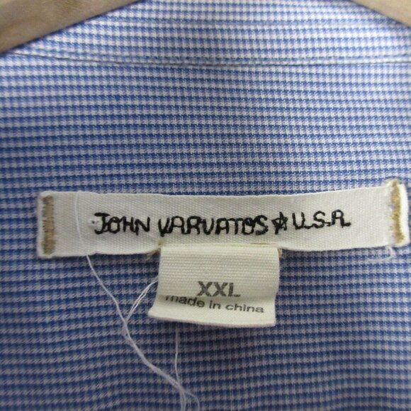 John Varvatos Button Up Shirt Men XXL Blue Micro Check Zipper Patch Pocket 194 - Picture 3 of 14